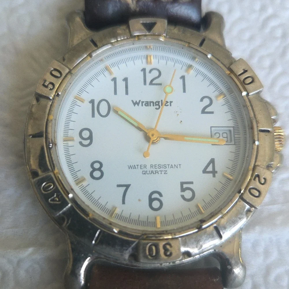 Wrangler Silver and Brown Leather Watch